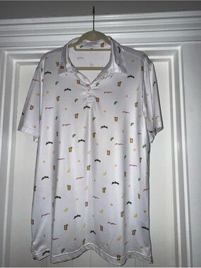 White Men's Large Polo Shirt with Jim Beam Cocktail Print